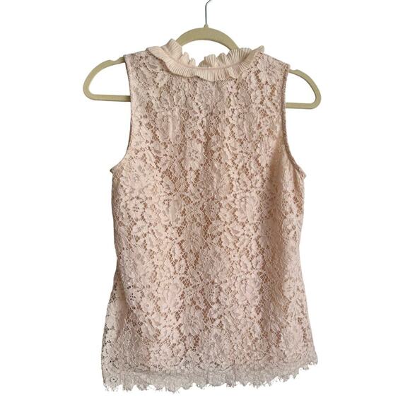 J Crew Cream Lace Sleeveless Blouse Ruffle Neck Size S - Picture 3 of 8